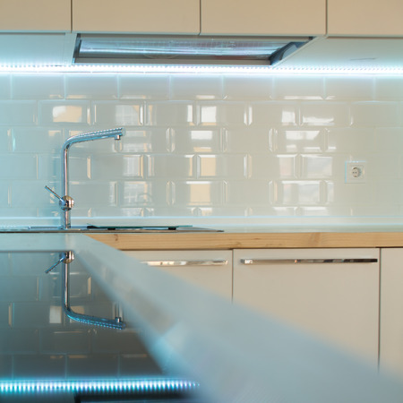 contemporary white kitchen interior - close upの写真素材