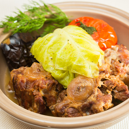 Irish stew, made with lamb, potatoes, carrots and herbs.の写真素材