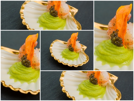 delicious seafood appetizers - catering dish. Close upの写真素材