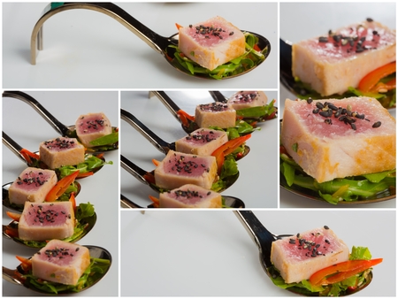 delicious seafood appetizers - catering dish. Close upの写真素材