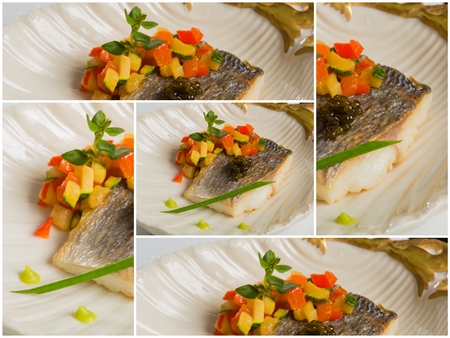 delicious seafood appetizers - catering dish. Close upの写真素材