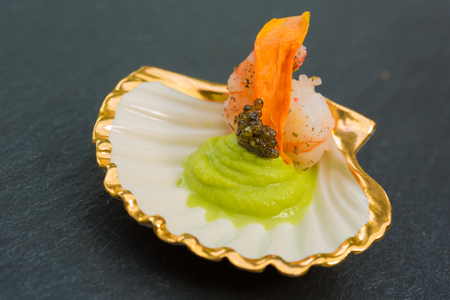 delicious seafood appetizers - catering dish. Close upの写真素材