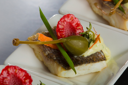 delicious seafood appetizers - catering dish. Close upの写真素材