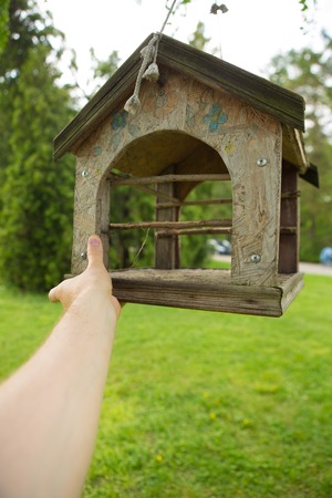 Wooden feeders for birds in the Parkの写真素材