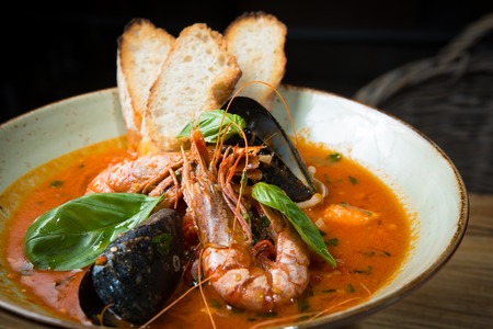 risotto with mussels, prawns and other seafoodの写真素材