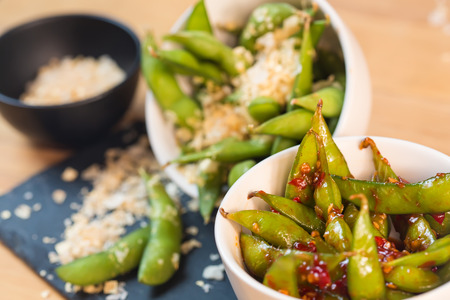 Green string beans chinese dish with spices. Selective focusの写真素材