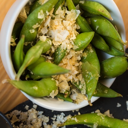 Green string beans chinese dish with spices. Selective focusの写真素材
