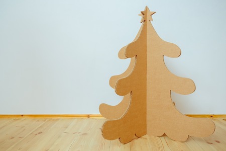 Christmas Tree Made Of Cardboard. Unique Trees. New Yearの写真素材