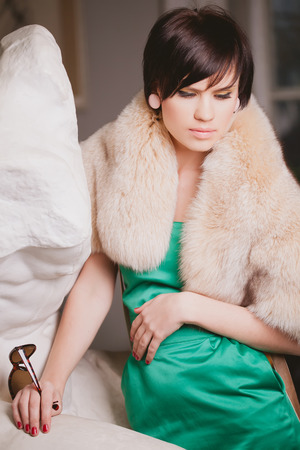 Portrait of beautiful woman with short  brown hair.の写真素材