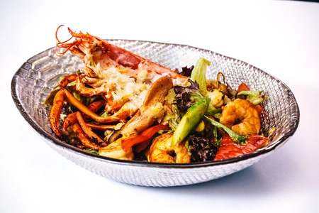 Lobster salad in japanese style with chuka seaweed and tobicoの写真素材