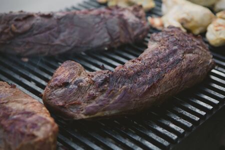 organic beef on the grill. close-up. Shallow DOF.の写真素材