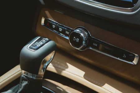 Modern car interior. shallow DOF. selective focus. color toned imageの写真素材