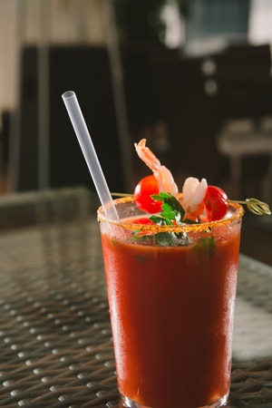 tomato juice with shrimp and cherry tomatoの写真素材