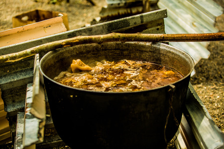 Cooking goulash outdoors. The traditional Georgian cuisineの写真素材