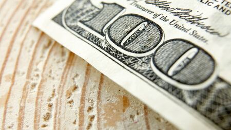 Macro close up of the US 100 dollar bill. Extreme macro. Shallow dofの写真素材