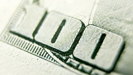 Macro close up of the US 100 dollar bill. Extreme macro. Shallow dofの写真素材