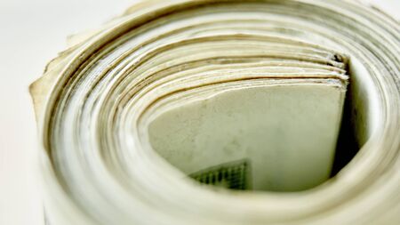 Money roll, roll of bills, roll of dollar bills. Shallow dofの写真素材