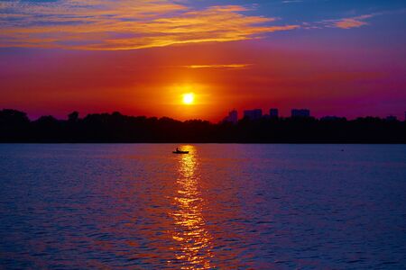 Sunrise over the river. Dnepr river. Kievの写真素材