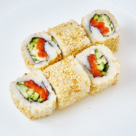 Japanese food restaurant - sushi rolls. Shallow dofの写真素材