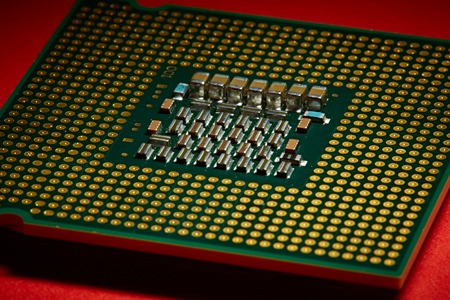 The computer processors CPU on red background.