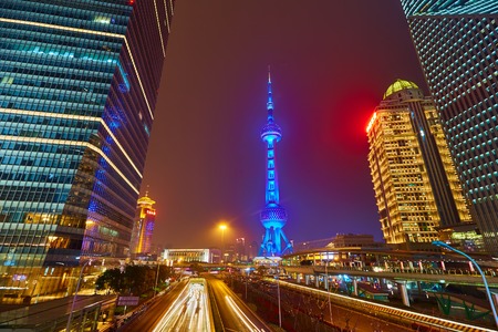 Shanghai, China - March 12, 2016: Oriental Pearl Tower at nightのeditorial素材