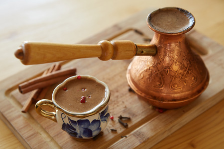A cup of turkish coffee on the tableの写真素材