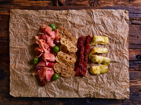 National Spanish tapas on a wooden backgroundの写真素材