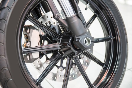 New shiny sport break disk with the break pad for motorcycle. Shallow dofの写真素材