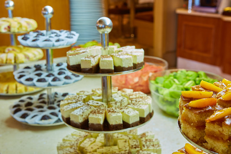 Dessert table for a party. akes and sweetness. Shallow dof