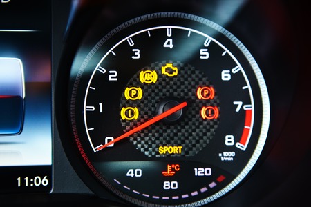 Modern car speedometer. Close up shot of the dashboard a carの写真素材