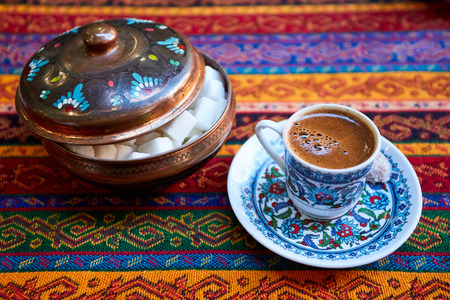 A cup of turkish coffee on the tableの写真素材