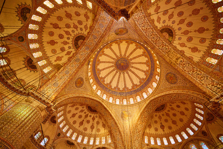 Blue Mosque interior in Istanbul, Turkey. Sultan Ahmet Cami.の写真素材