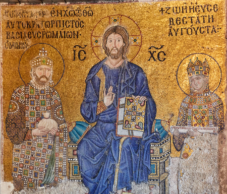 Christ Pantocrator between Emperor Constantine IX Monomachus and the Empress Zoe.の写真素材