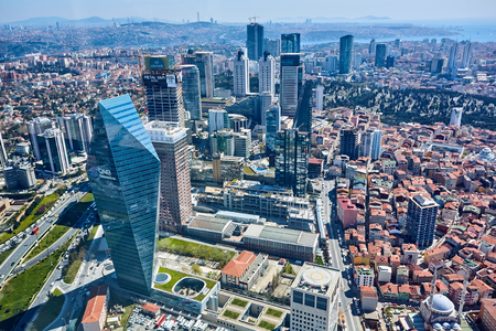 Istanbul, Turkey - 3 April, 2017: Arial view Levent Business District.のeditorial素材