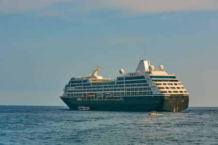 Cruise Ship came to Amalfi in Southern Italy. Aerial viewの写真素材