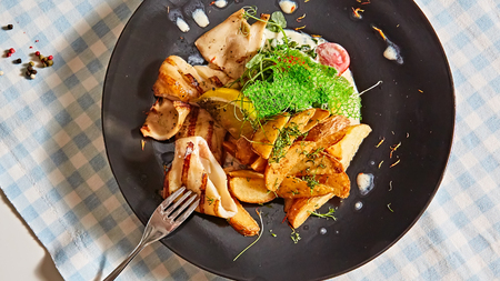 The grilled squid with salad. Shallow dof.の写真素材