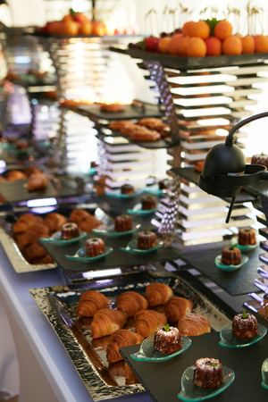 catering services background with snacks on guests table in restaurant at event partyの写真素材
