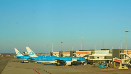 Amsterdam, Netherlands - March 11, 2016: KLM airplane parked at Schiphol airportのeditorial素材