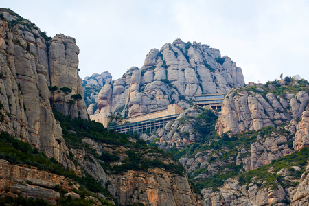 Montserrat Monastery is a spectacularly beautiful Benedictine Abbey high up in the mountains near Barcelona, Catalonia, Spainの写真素材