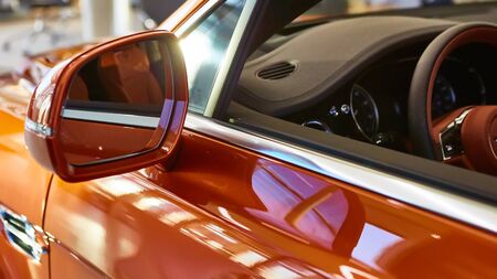 Side rear-view mirror on a modern carの写真素材