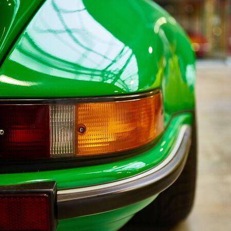 Closeup of the tail lights of a classic.