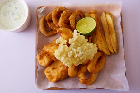 traditional British fish and chips. Shallow dof