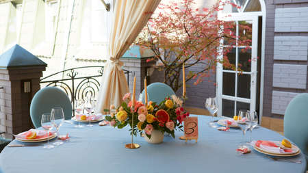 Wedding day event organization table setting decorの写真素材