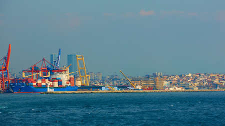 Istanbul, Turkey - 05.05.2022: Haydarpasa Port and Container Terminal in Kadikoy Seaside in Istanbul, Turkey. Terminal is main trading port in Asian side of the city.のeditorial素材