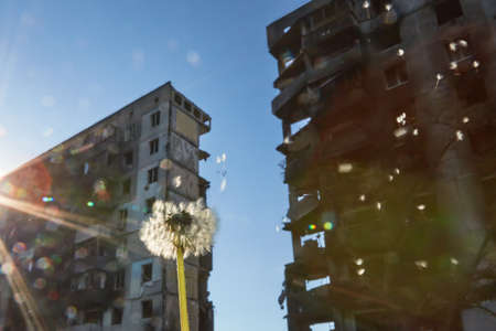 Borodianka, Ukraine, May 28, 2022: Houses destroyed by Russian soldiers