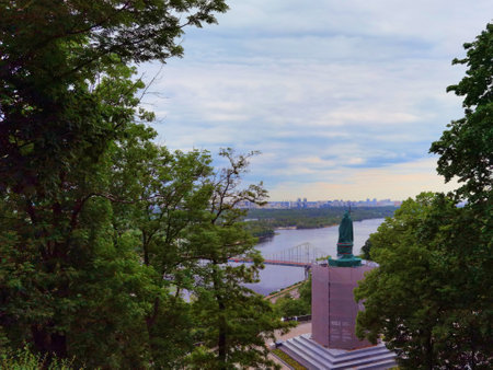 Kyiv, Ukraine - May 27, 2022: Saint Vladimir Monument covered with protective shield during Russian invasionのeditorial素材