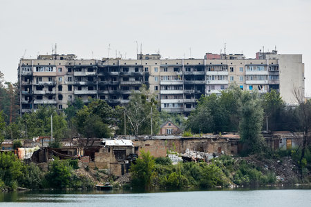 Irpin, Kyiv region, Ukraine - August 25, 2022: Citi after the Russian occupation.の写真素材