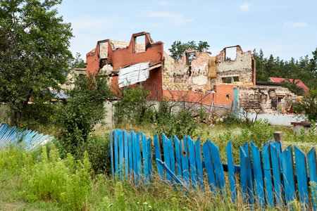 Moshchun, Ukraine - August 25, 2022: For more than a month there were battles between Ukrainian and russian occupant forces in the vicinity of the village of Moshun in the Kiev region.の写真素材