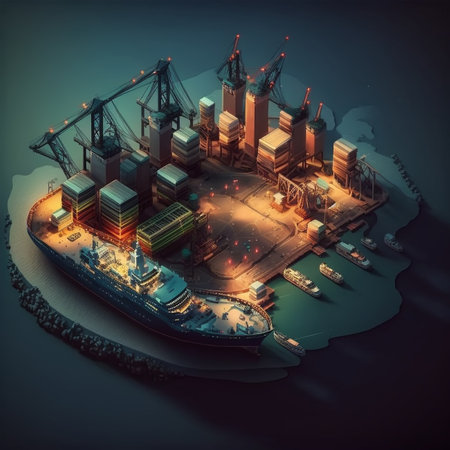Industrial sea port. Created with Generative AI technologyの写真素材