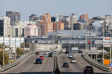 Kyiv, Ukraine - October 1, 2023: The streets of Kyiv city. Aerial view